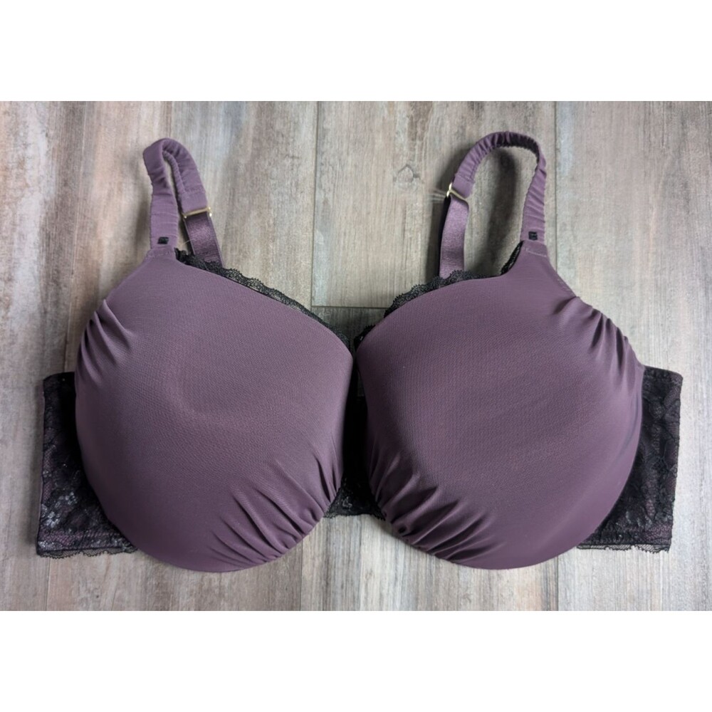 Ashley Graham Mesh/Lace Underwired Padded Bra Plum Black 42G Style 743727